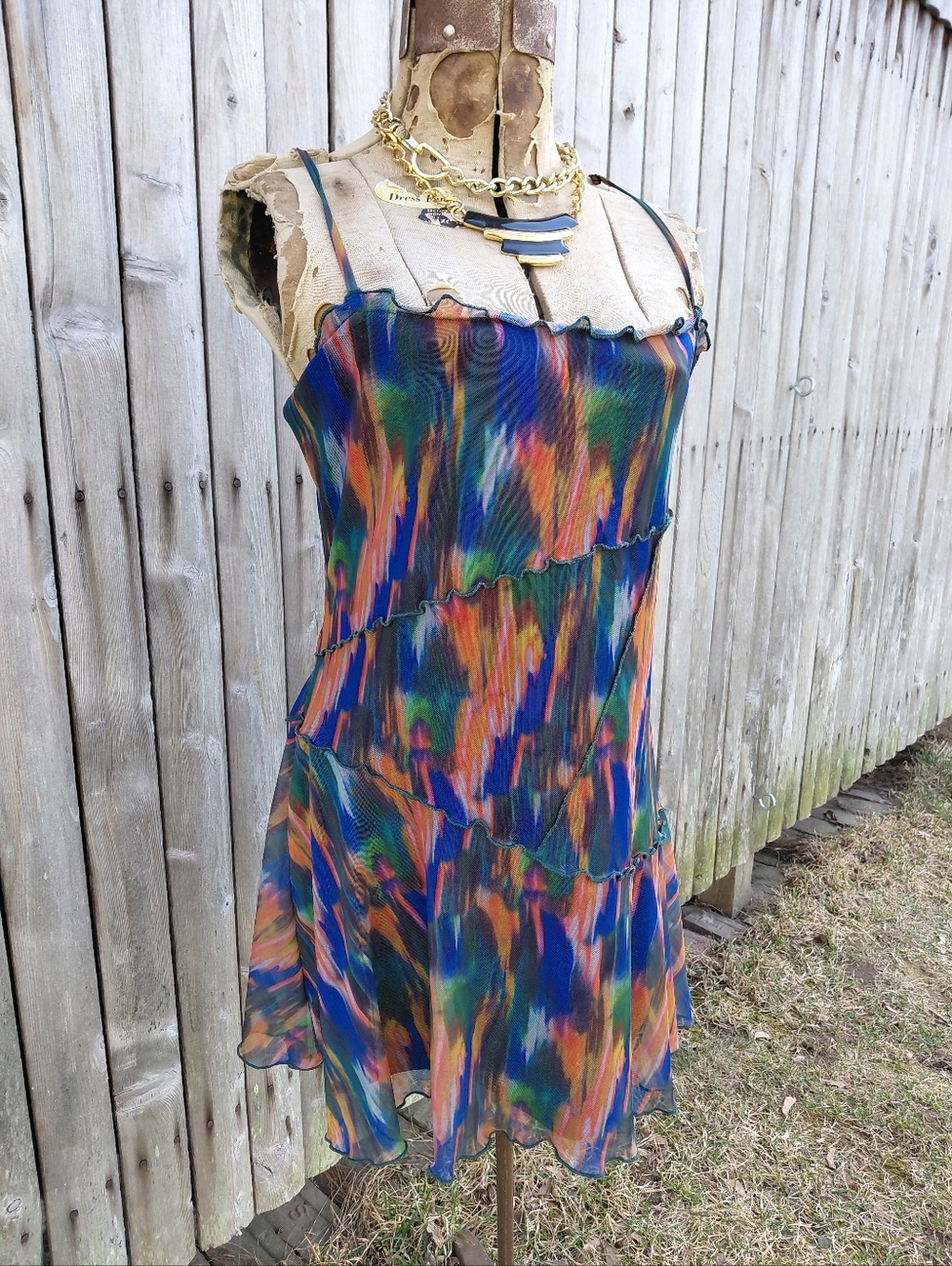 Urban Outfitters multicolor print fairy minidress slip dress tunic Womens L